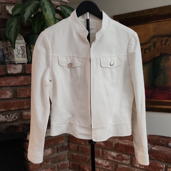 Izzat Baba White Zip-Up Moto Style Jacket - Picture 2 of 14